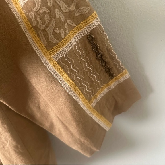 Chico’s Womens Jacket size L Beaded Boho Embroidered Cotton Khaki - Picture 6 of 12